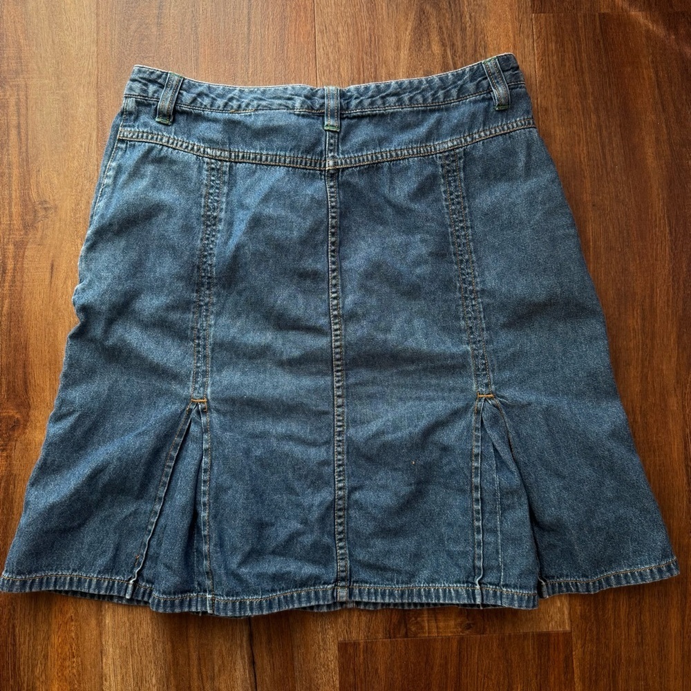 Vintage Eddie Bauer Denim Skirt Pleated Panel Cotton Jean Skirt Y2K Casual - Picture 3 of 8
